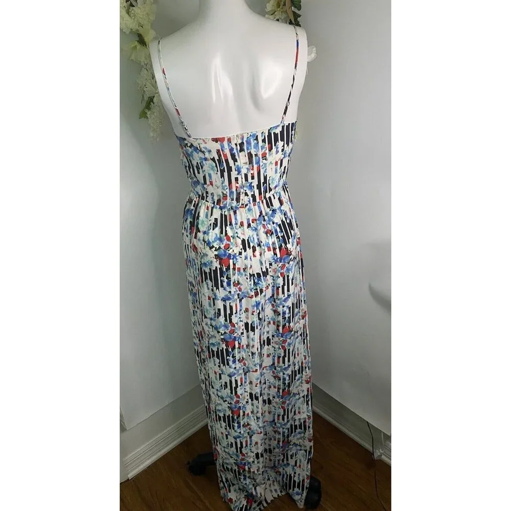 Parker Womens Silky Floral‎ Print Maxi Dress White Multi Size Extra Small EUC